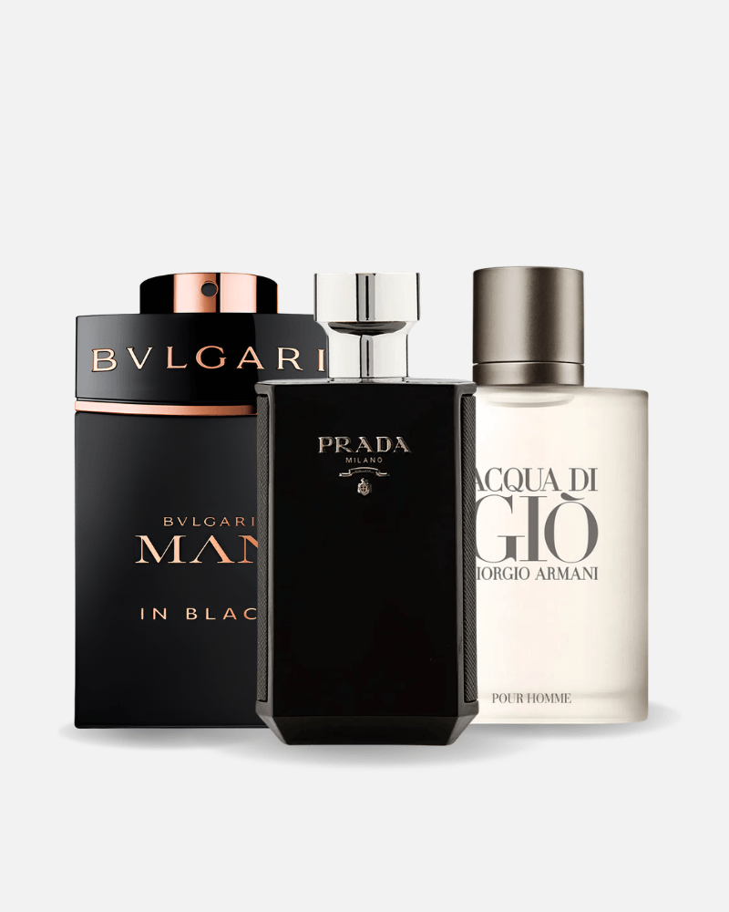 Combo di 3 profumi Bvlgari In Black, Giorgio Armani Acqua Di Gio, L'Homme Prada Intense 100ml