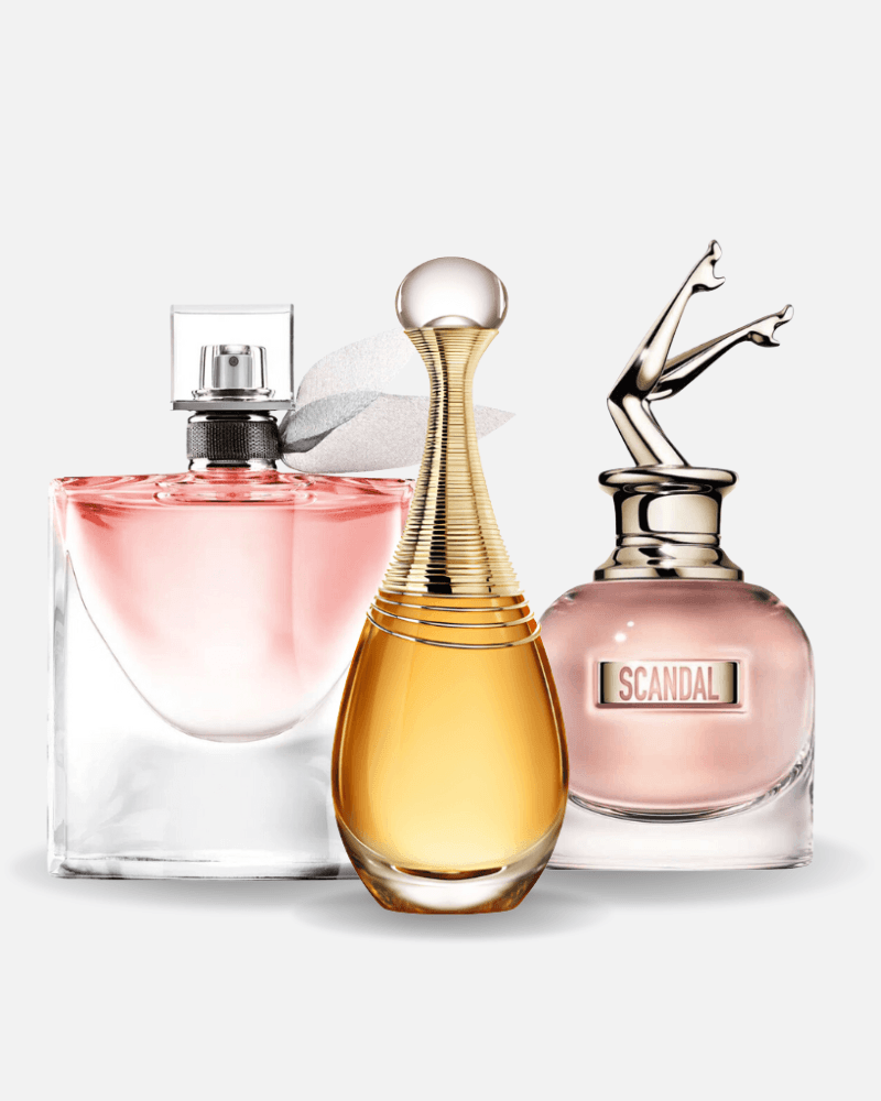 Combo di 3 profumi Jean Paul Gaultier SCANDAL, Dior J'ADORE e Lancôme LA VIE EST BELLE 100ml